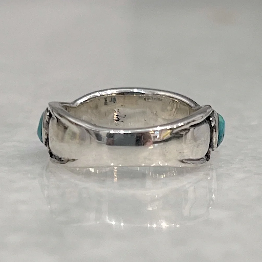 Santa Fe Style Sterling Silver Kingman Turquoise 5 Stone Ring Sz 7